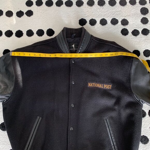 Vintage Varsity Bomber Jacket Mens L Black Wool Leather Letterman National Post - Picture 12 of 15